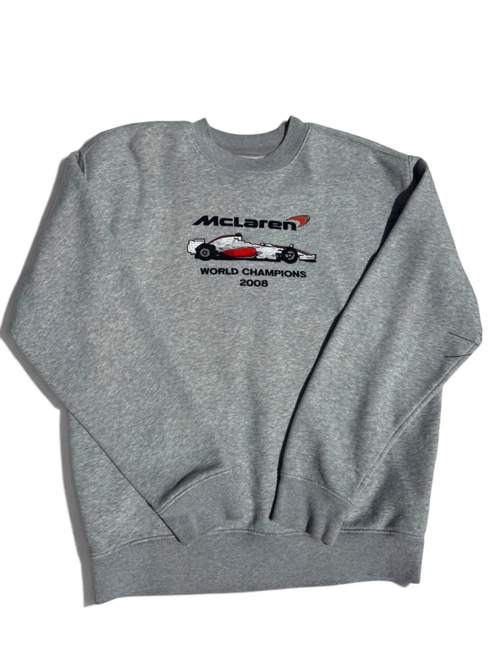 Hollister Gray Crewneck Sweatshirt with Red & Black McLaren Graphic